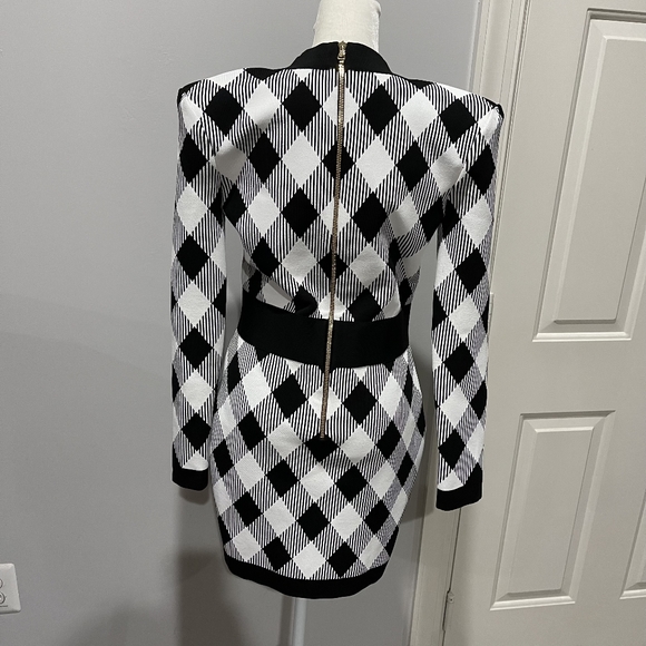 Balmain Gingham Jacquard Long Sleeve Dress - Picture 10 of 14